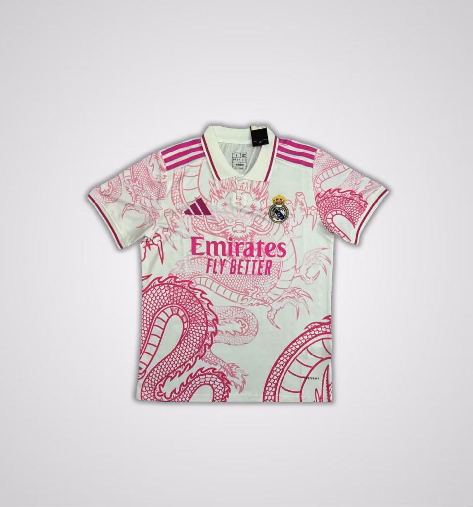 Real Madrid 2025-26 Limited Pink White Dragon Premium Kit Fans Version