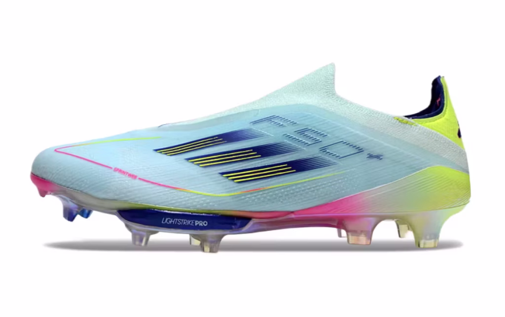 F50+ Elite Laceless FG Light Blue Pink Neon